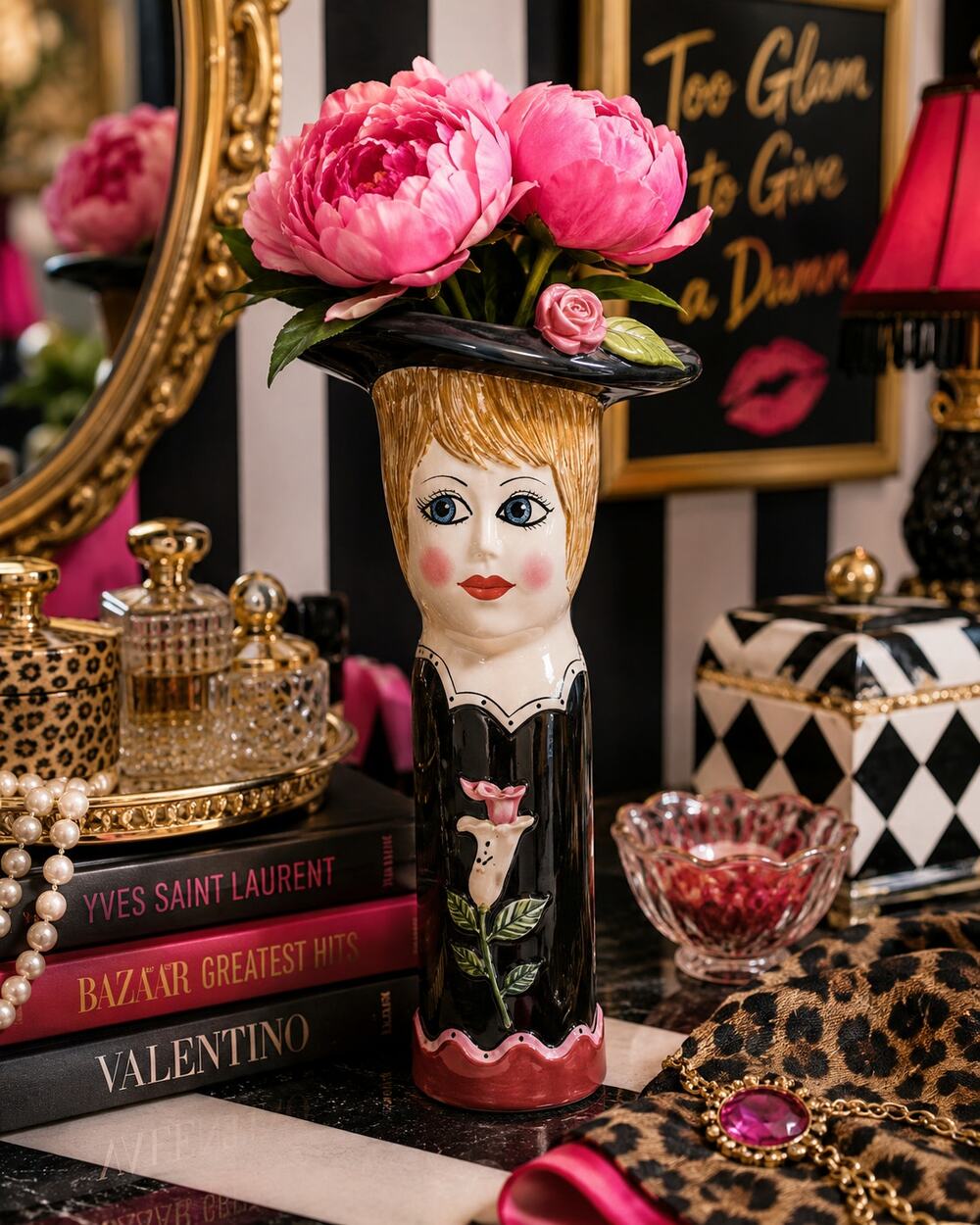 Vtg Susan Paley Ganz Bella Casa Elizabeth Lady Vase Hat Roses Whimsical 12"
